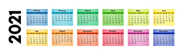 Kalendář pro rok 2021 izolované na bílém pozadí — Stockový vektor