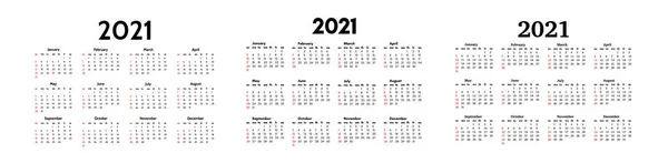 2021年日历，白色背景隔离 — 图库矢量图片