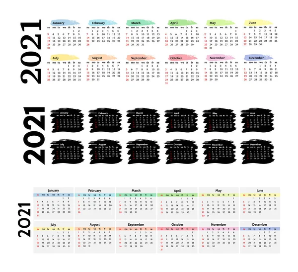 Calendar for 2021 isolated on a white background — Stock Vector