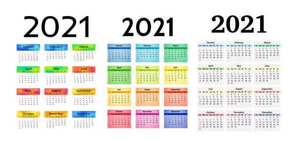 Calendario para 2021 aislado sobre fondo blanco — Archivo Imágenes Vectoriales