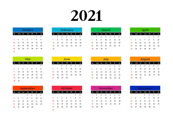 Calendario 2021 isolato su sfondo bianco — Vettoriale Stock