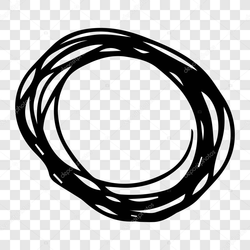 Hand drawn scribble circle.  Black doodle round circular design element on transparent background. Vector illustration