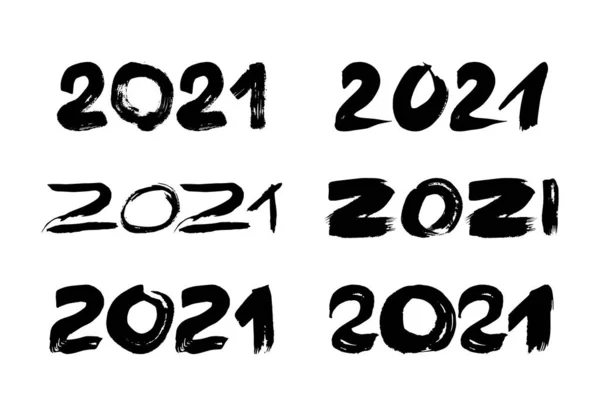 2021 huruf grunge hitam dan nomor yang digambar tangan - Stok Vektor