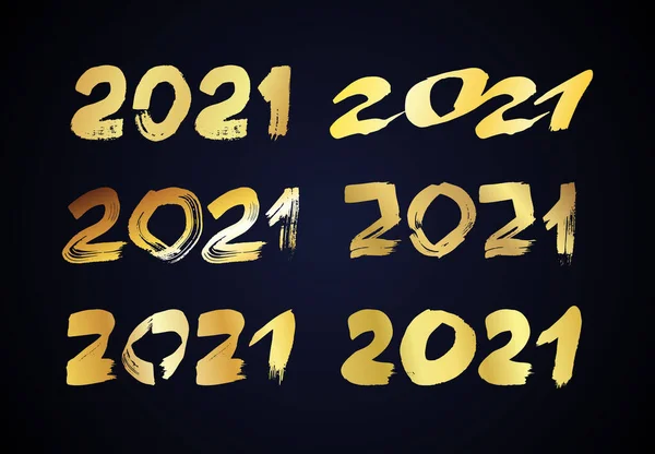 Золотий гранжевий блокнот 2021 року та намальовані номери рук — стоковий вектор