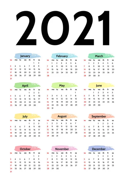 Calendario 2021 isolato su sfondo bianco — Vettoriale Stock