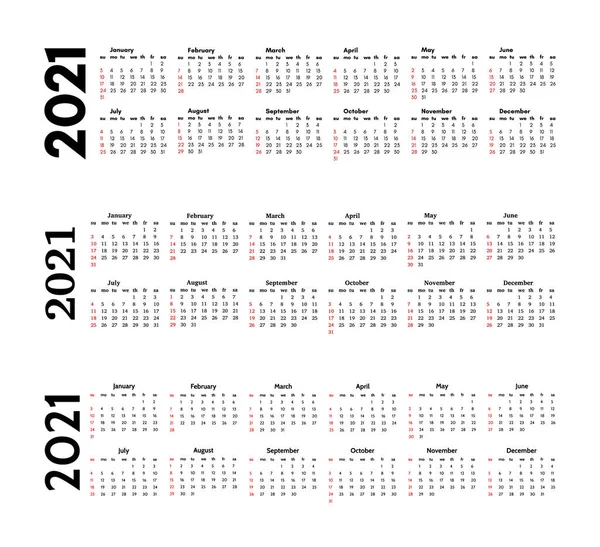 Calendrier 2021 isolé sur fond blanc — Image vectorielle