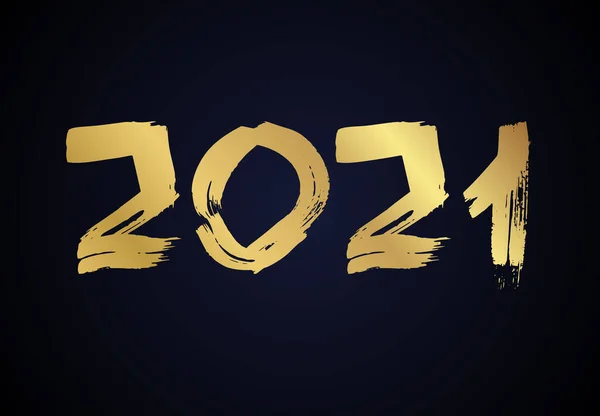 2021 letras grunge oro y números dibujados a mano — Vector de stock
