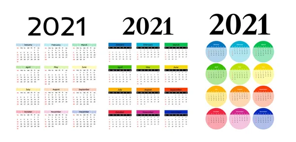 Calendario para 2021 aislado sobre fondo blanco — Archivo Imágenes Vectoriales
