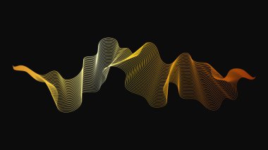 Karanlık arka planda lüks altın dalgaları olan soyut bir fon. Modern teknoloji arka planı, dalga tasarımı. Vektör illüstrasyonu