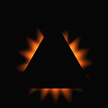 Üçgen çerçeveyi gradyanla aydınlat. Turuncu üçgen neon pankartı siyah arkaplanda izole edilmiş. Vektör illüstrasyonu