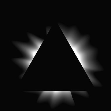 Üçgen çerçeveyi gradyanla aydınlat. Siyah arkaplanda beyaz üçgen neon pankartı var. Vektör illüstrasyonu