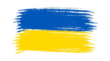 Grunge tarzında Ukrayna ulusal bayrağı. Ukrayna 'nın fırça darbesi bayrağıyla boyanmış. Vektör illüstrasyonu