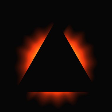 Üçgen çerçeveyi gradyanla aydınlat. Siyah arkaplanda kırmızı üçgen neon pankart var. Vektör illüstrasyonu