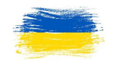 Grunge tarzında Ukrayna ulusal bayrağı. Ukrayna 'nın fırça darbesi bayrağıyla boyanmış. Vektör illüstrasyonu
