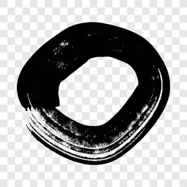 Siyah grunge fırça darbesi daire şeklinde. Boyalı mürekkep çemberi. Mürekkep lekesi şeffaf arkaplanda izole edilmiş. Vektör illüstrasyonu