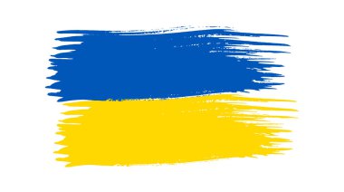 Grunge tarzında Ukrayna ulusal bayrağı. Ukrayna 'nın fırça darbesi bayrağıyla boyanmış. Vektör illüstrasyonu