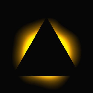 Üçgen çerçeveyi gradyanla aydınlat. Sarı üçgen neon pankartı siyah arkaplanda izole edilmiş. Vektör illüstrasyonu