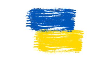 Grunge tarzında Ukrayna ulusal bayrağı. Ukrayna 'nın fırça darbesi bayrağıyla boyanmış. Vektör illüstrasyonu