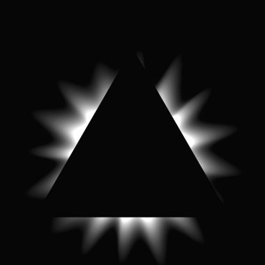 Üçgen çerçeveyi gradyanla aydınlat. Siyah arkaplanda beyaz üçgen neon pankartı var. Vektör illüstrasyonu