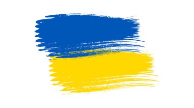 Grunge tarzında Ukrayna ulusal bayrağı. Ukrayna 'nın fırça darbesi bayrağıyla boyanmış. Vektör illüstrasyonu