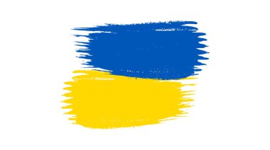Grunge tarzında Ukrayna ulusal bayrağı. Ukrayna 'nın fırça darbesi bayrağıyla boyanmış. Vektör illüstrasyonu