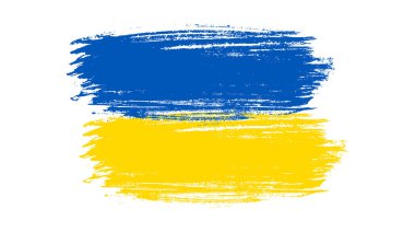 Grunge tarzında Ukrayna ulusal bayrağı. Ukrayna 'nın fırça darbesi bayrağıyla boyanmış. Vektör illüstrasyonu
