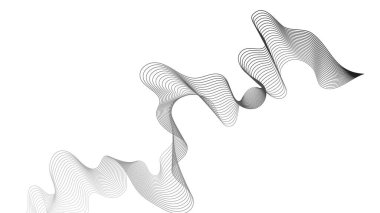 Beyaz zemin üzerinde gri dalga gradyan çizgileri olan soyut arkaplan. Modern teknoloji arka planı, dalga tasarımı. Vektör illüstrasyonu