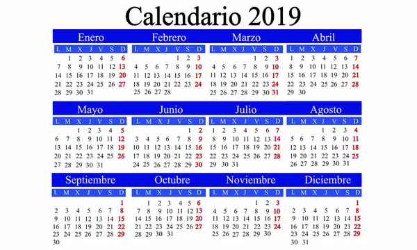 İspanyol takvim 2019, Takvim yeni yıl, takvim yılı 2019, takvim 2019