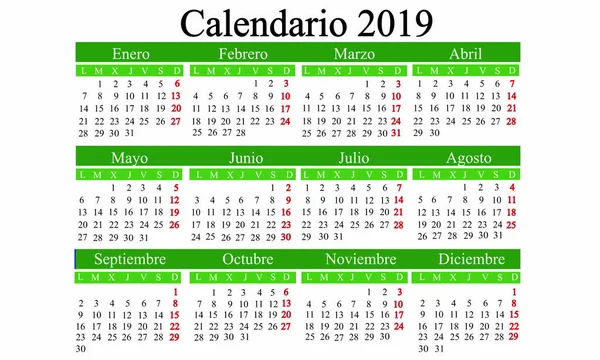 Spanischer Kalender 2019 Kalenderjahr Neujahr Kalenderjahr 2019 Kalender 2019 — Stockvektor
