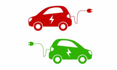 Hibrid araç sembolü. Elektrikli araba elektrikli şarj kablosu simgesi ile.