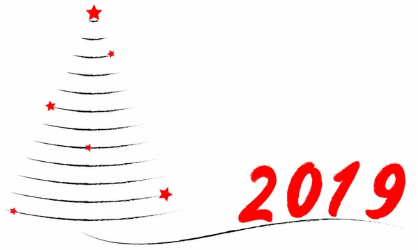 Dibujo Del Plano Del Árbol Navidad Con Estrellas Rojas Tarjeta — Archivo Imágenes Vectoriales