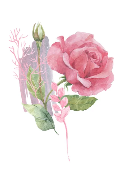 Akwarela kompozycja z kwiatów retro — Zdjęcie stockowe