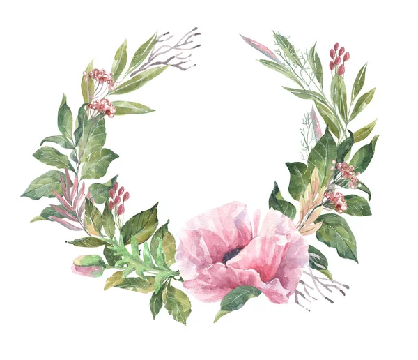 Akvarel věnec z květin — Stock fotografie