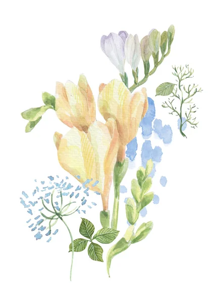 Aquarell-Komposition mit Retro-Blumen lizenzfreie Stockbilder
