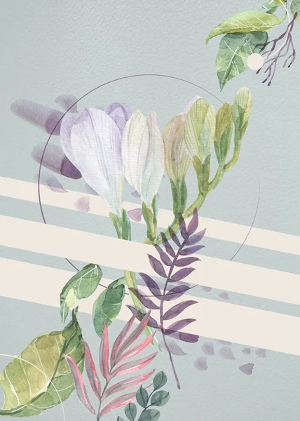 Aquarell-Postkarte mit Retro-Blumen lizenzfreie Stockbilder