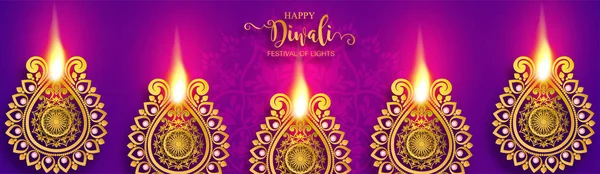 Happy Diwali Carte Festival Avec Diya Motifs Cristaux Sur Papier — Image vectorielle