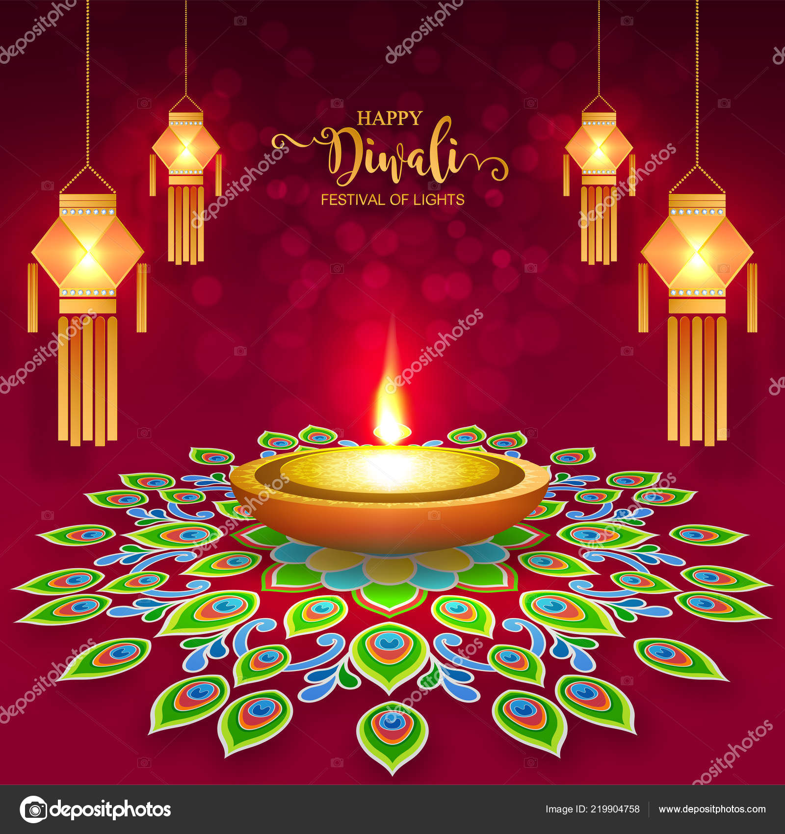 Happy Diwali Festival Card Gold Diya Patterned Crystals Paper Color Stock  Vector Image by © #219904758