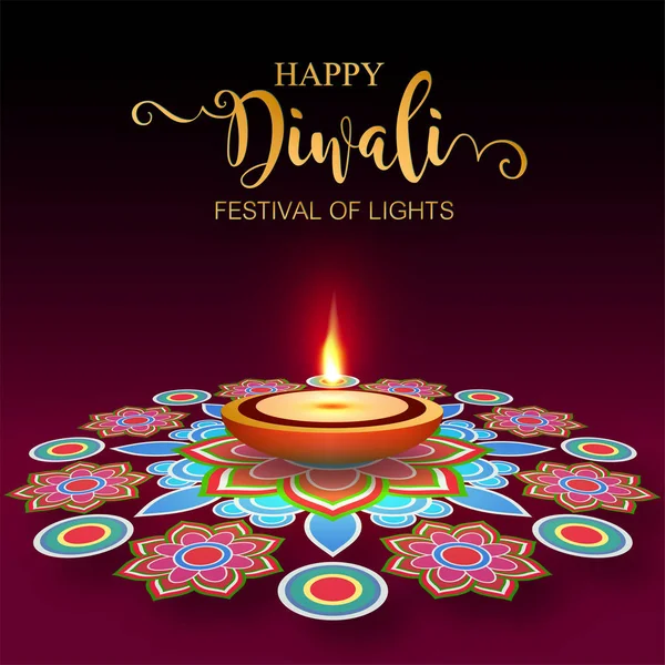 Happy Diwali Carte Festival Avec Diya Motifs Cristaux Sur Papier — Image vectorielle