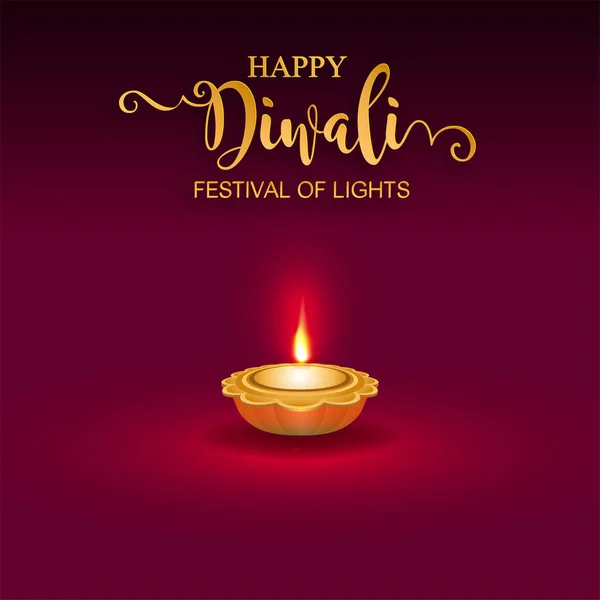 Gelukkige Diwali Festival Kaart Met Gouden Diya Patroon Kristallen Papier — Stockvector