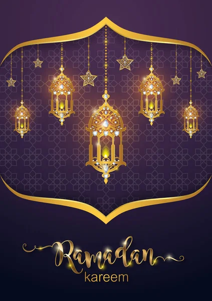 Ramadan Kareem Pozdrowienia Tło Islamskie Złota Wzorzyste Kryształy Tło Kolor — Wektor stockowy