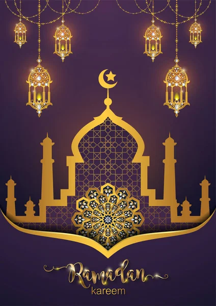 Ramadan Kareem Greeting Background Islamic Gold Patterned Crystals Paper Color — Stock Vector