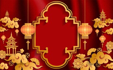 Çince Geleneksel ve Asya unsurların kağıt renk arka plan üzerinde şablon arka plan.