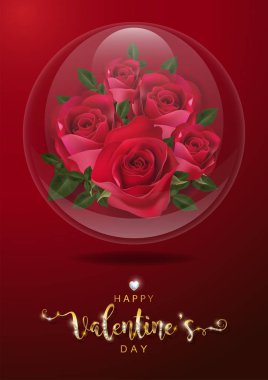 Sevgililer günü tebrik kartı şablonlarını ile gerçekçi güzel gül ve kalp üzerinde arka plan rengi.