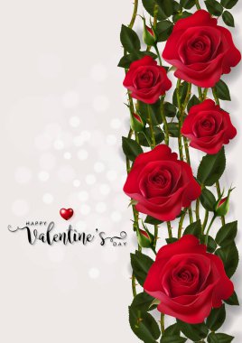 Sevgililer günü tebrik kartı şablonlarını ile gerçekçi güzel gül ve kalp üzerinde arka plan rengi.