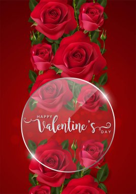 Sevgililer günü tebrik kartı şablonlarını ile gerçekçi güzel gül ve kalp üzerinde arka plan rengi.