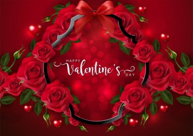 Sevgililer günü tebrik kartı şablonlarını ile gerçekçi güzel gül ve kalp üzerinde arka plan rengi.