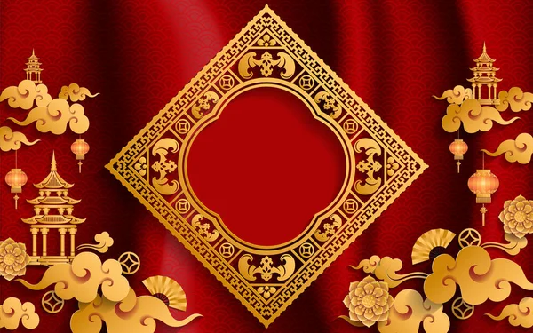 中国の伝統とアジアの要素の背景の用紙の色を背景のテンプレート — ストックベクタ