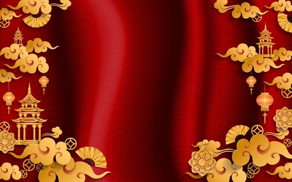 中国の伝統とアジアの要素の背景の用紙の色を背景のテンプレート — ストックベクタ