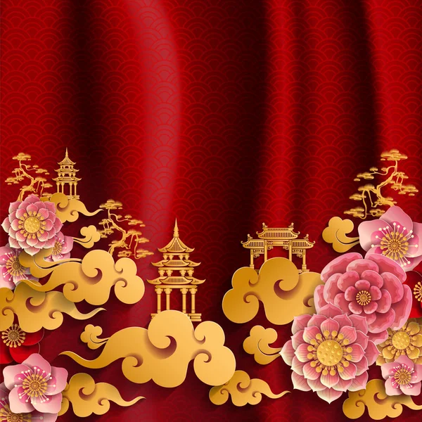 Chinesische Traditionelle Und Asiatische Elemente Hintergrundvorlage Auf Papier Farbhintergrund — Stockvektor