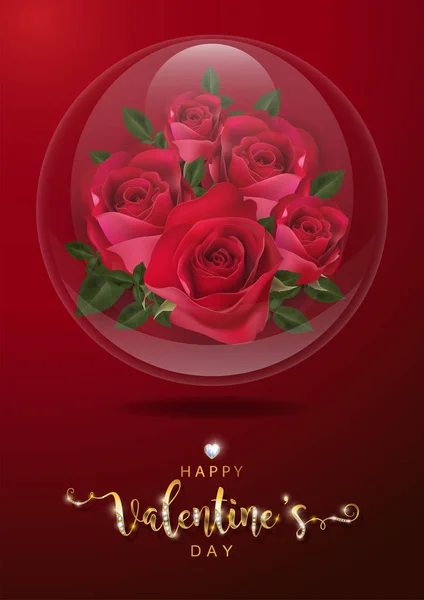 Valentine Day Greeting Card Templates Realistic Beautiful Rose Heart Background — Stock Vector